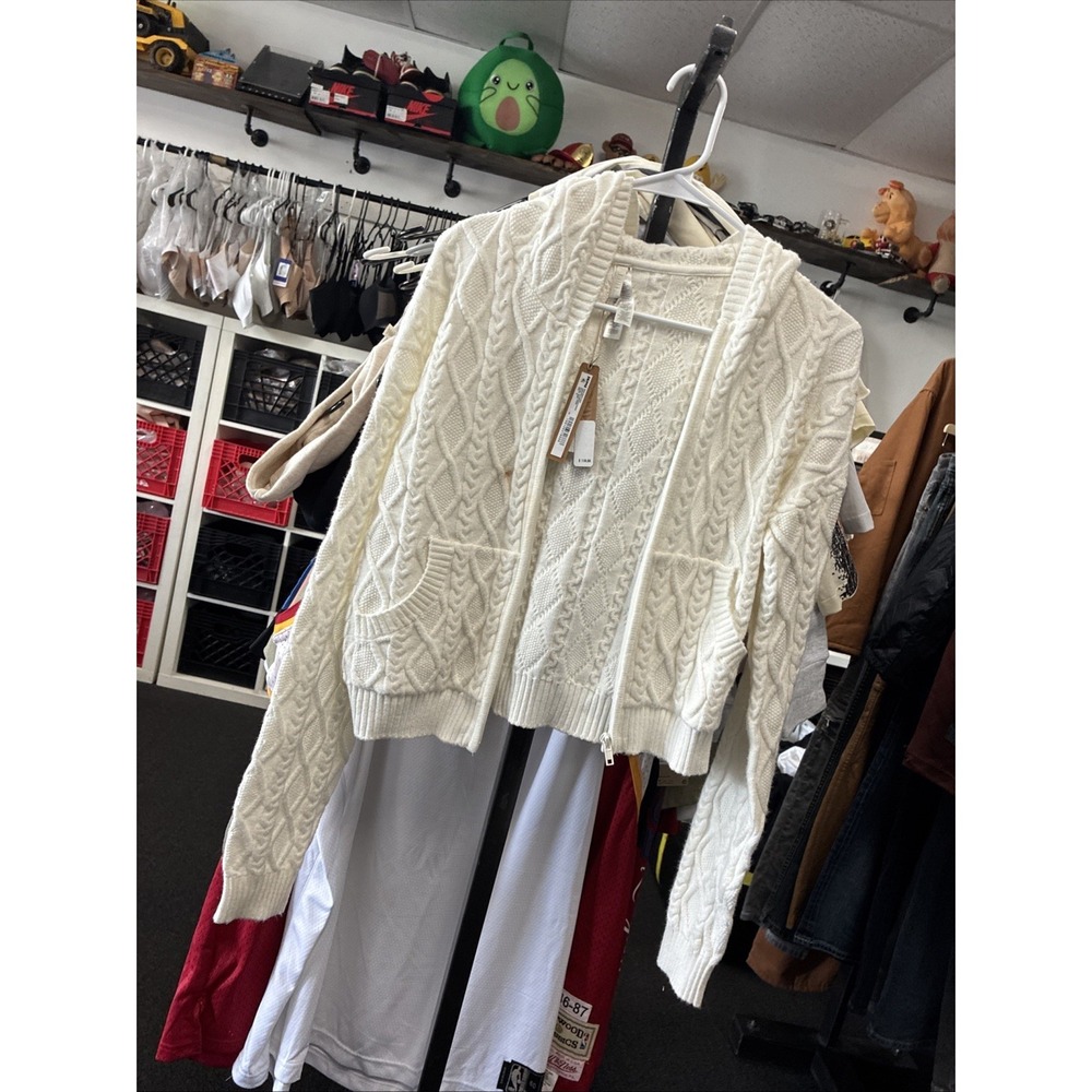 NEW SKIMS Snow Bunny Shop Cable Knit Shrunken Hoodie Ivory SZ M New NWT Rare